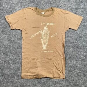 Vintage 1988 Savage Cornfield Party Graphic T-Shirt Tan Single Stitch USA Mens L